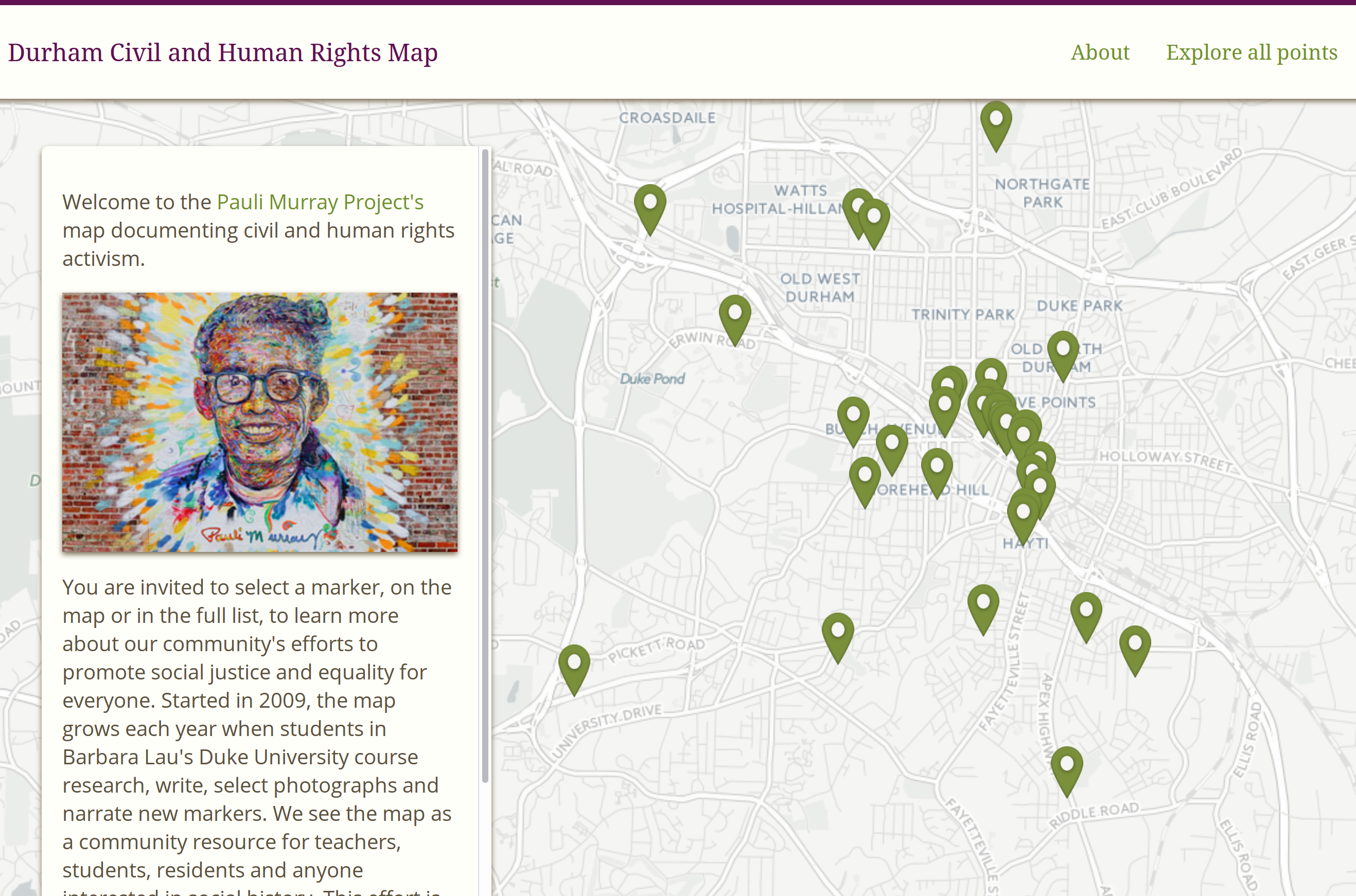 Durham Civil Rights Map homepage